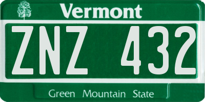 VT license plate ZNZ432