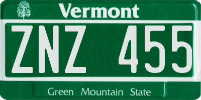 VT license plate ZNZ455