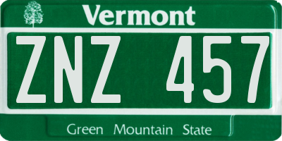 VT license plate ZNZ457
