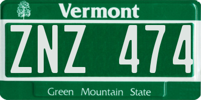 VT license plate ZNZ474