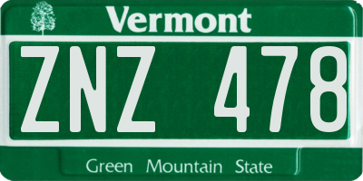 VT license plate ZNZ478