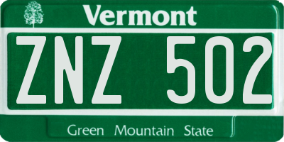 VT license plate ZNZ502