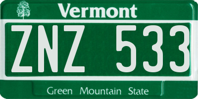 VT license plate ZNZ533