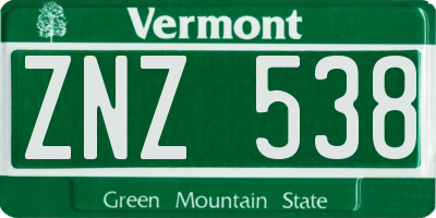 VT license plate ZNZ538