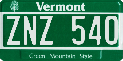 VT license plate ZNZ540