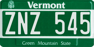 VT license plate ZNZ545