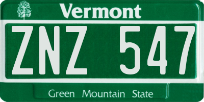 VT license plate ZNZ547