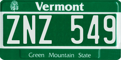 VT license plate ZNZ549