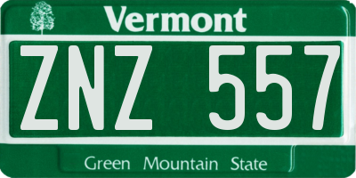 VT license plate ZNZ557