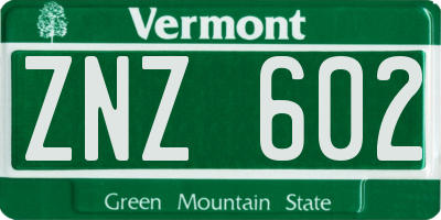 VT license plate ZNZ602