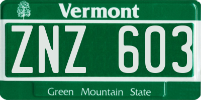 VT license plate ZNZ603