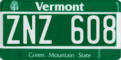 VT license plate ZNZ608