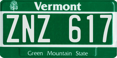 VT license plate ZNZ617
