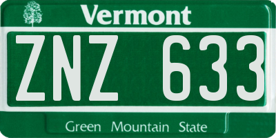 VT license plate ZNZ633