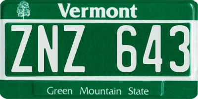 VT license plate ZNZ643