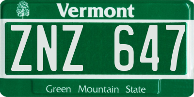 VT license plate ZNZ647