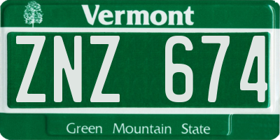 VT license plate ZNZ674