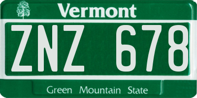 VT license plate ZNZ678