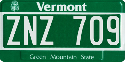 VT license plate ZNZ709