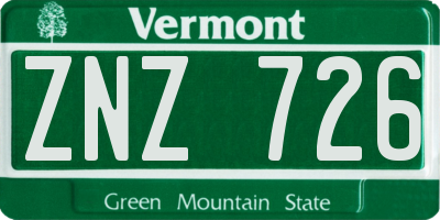 VT license plate ZNZ726