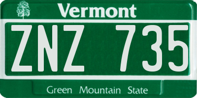VT license plate ZNZ735