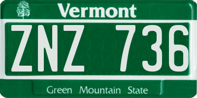 VT license plate ZNZ736