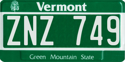 VT license plate ZNZ749