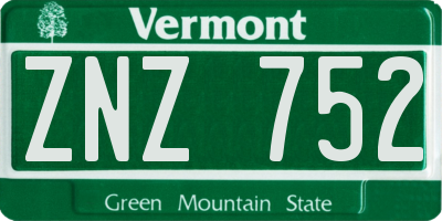 VT license plate ZNZ752
