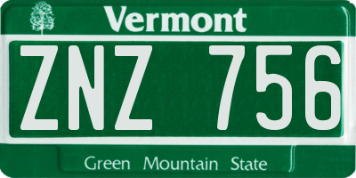 VT license plate ZNZ756