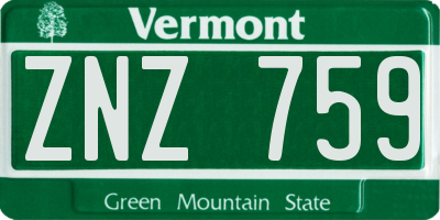 VT license plate ZNZ759