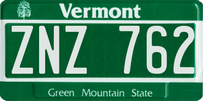 VT license plate ZNZ762