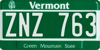 VT license plate ZNZ763
