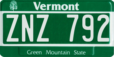 VT license plate ZNZ792