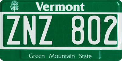 VT license plate ZNZ802