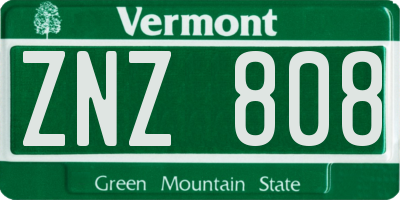 VT license plate ZNZ808