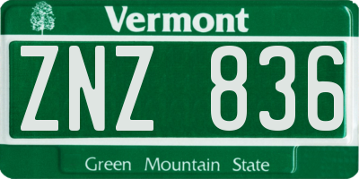 VT license plate ZNZ836