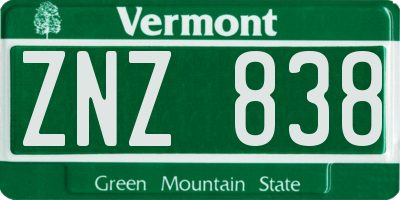 VT license plate ZNZ838