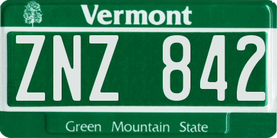 VT license plate ZNZ842