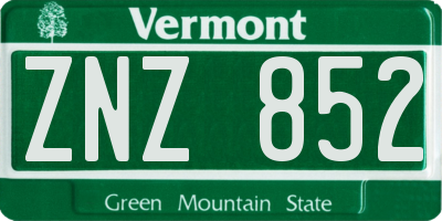 VT license plate ZNZ852