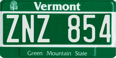 VT license plate ZNZ854