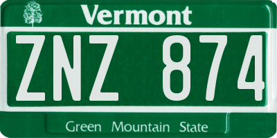 VT license plate ZNZ874