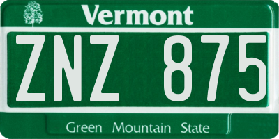 VT license plate ZNZ875