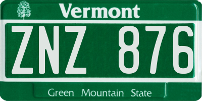 VT license plate ZNZ876
