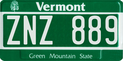 VT license plate ZNZ889