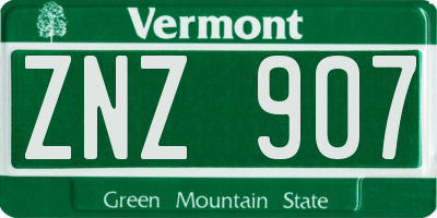 VT license plate ZNZ907