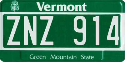 VT license plate ZNZ914
