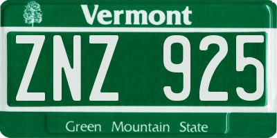 VT license plate ZNZ925