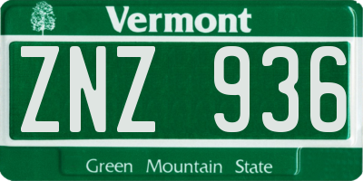 VT license plate ZNZ936