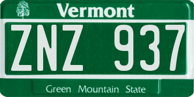 VT license plate ZNZ937