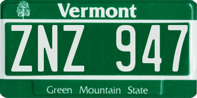 VT license plate ZNZ947
